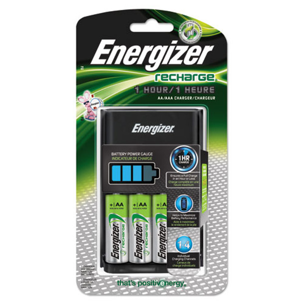 Recharge 1 Hour Charger For Aa Or Aaa Nimh Batteries, Includes 4 Aa Batteries/charger, 3 Chargers/carton