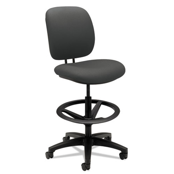 Comfortask Task Stool With Adjustable Footring, 32" Seat Height, Supports Up To 300 Lbs, Iron Ore Seat/back, Black Base