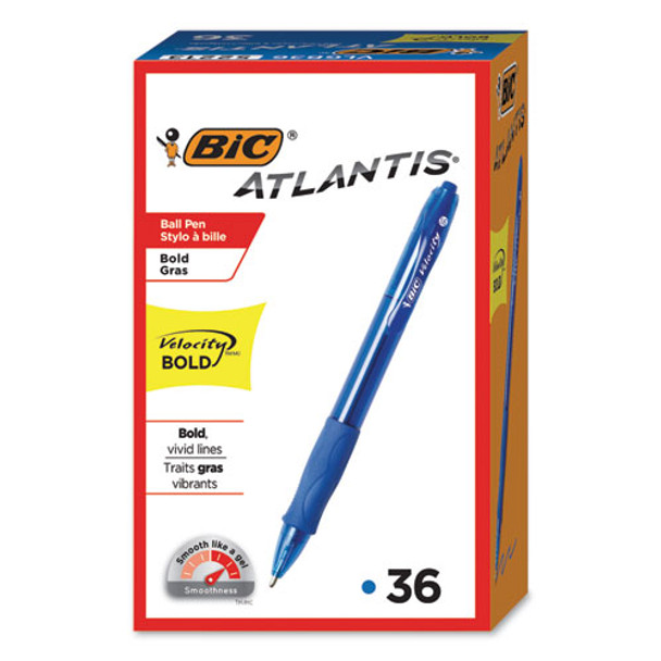 Velocity Atlantis Bold Retractable Ballpoint Pen, 1.6mm, Blue Ink & Barrel, 36/pack