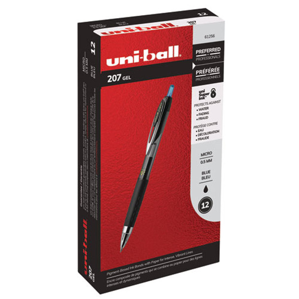 Signo 207 Retractable Gel Pen, Micro 0.5mm, Blue Ink, Smoke/black/blue Barrel, Dozen