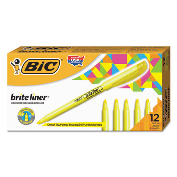 Brite Liner Highlighter, Chisel Tip, Fluorescent Yellow, Dozen