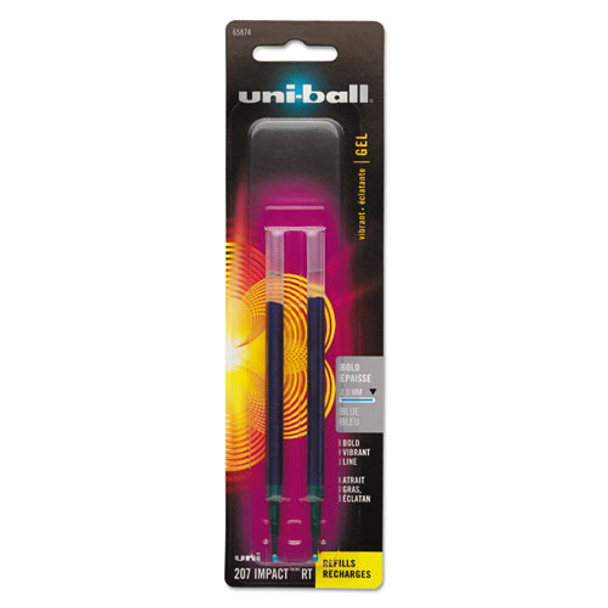 Refill For Uni-ball Gel 207 Impact Rt Roller Ball Pens, Bold Point, Blue Ink, 2/pack