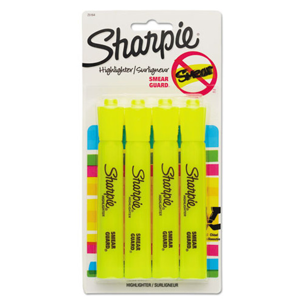 Tank Style Highlighters, Chisel Tip, Fluorescent Yellow, 4/set