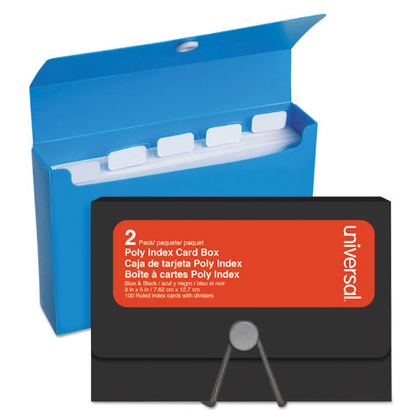 Poly Index Card Box, Plastic, Black/blue, 3" X 1.33" X 5", 2/pack