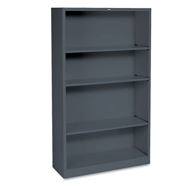 Metal Bookcase, Four-shelf, 34-1/2w X 12-5/8d X 59h, Charcoal