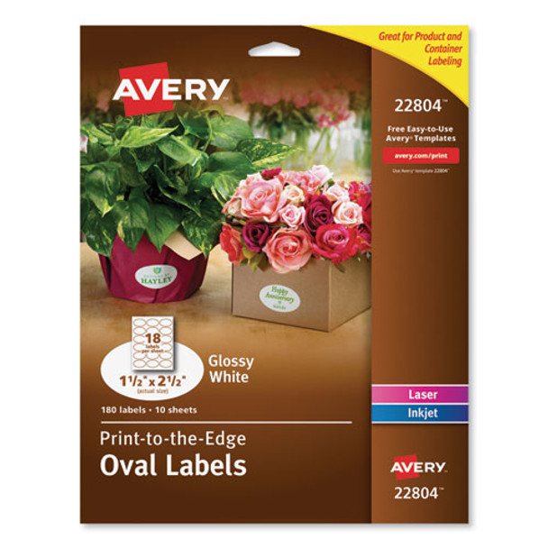 Oval Labels W/ Sure Feed & Easy Peel, 1 1/2 X 2 1/2, Glossy White, 180/pack