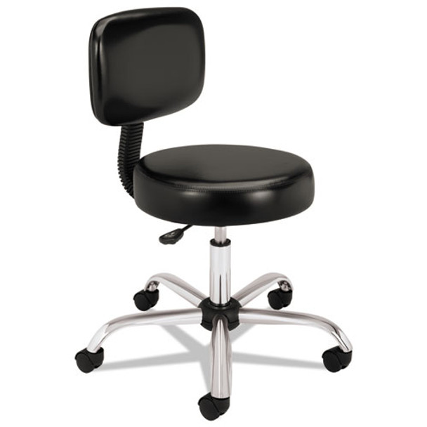 Adjustable Task/lab Stool With Back, 22" Seat Height, Supports Up To 250 Lbs., Black Seat/black Back, Steel Base