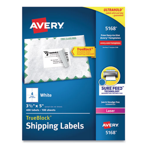 Shipping Labels W/ Trueblock Technology, Laser Printers, 3.5 X 5, White, 4/sheet, 100 Sheets/box