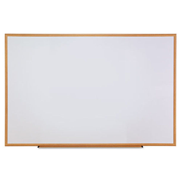 Dry-erase Board, Melamine, 72 X 48, White, Oak-finished Frame