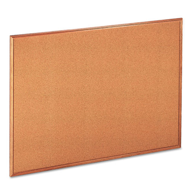 Cork Board With Oak Style Frame, 48 X 36, Natural, Oak-finished Frame