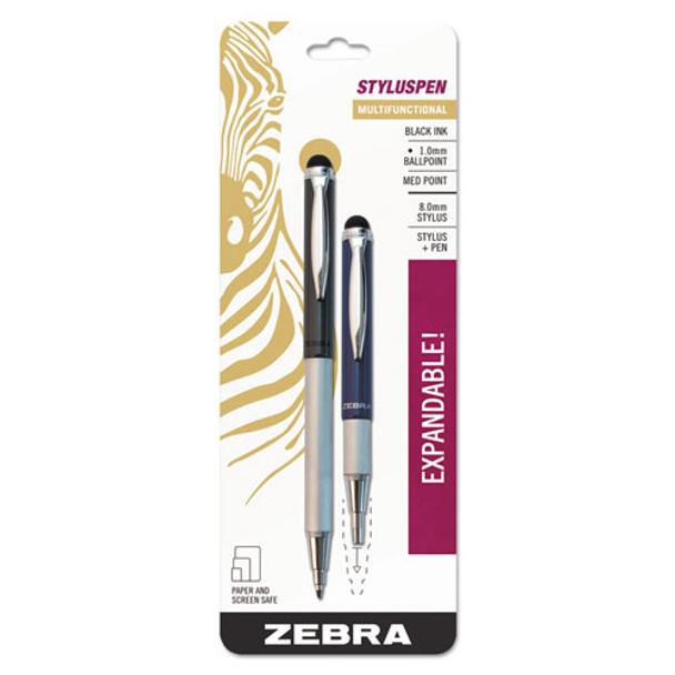 Styluspen Retractable Ballpoint Pen/stylus, 1mm, Black Ink, Blue/gray Barrel, Pair