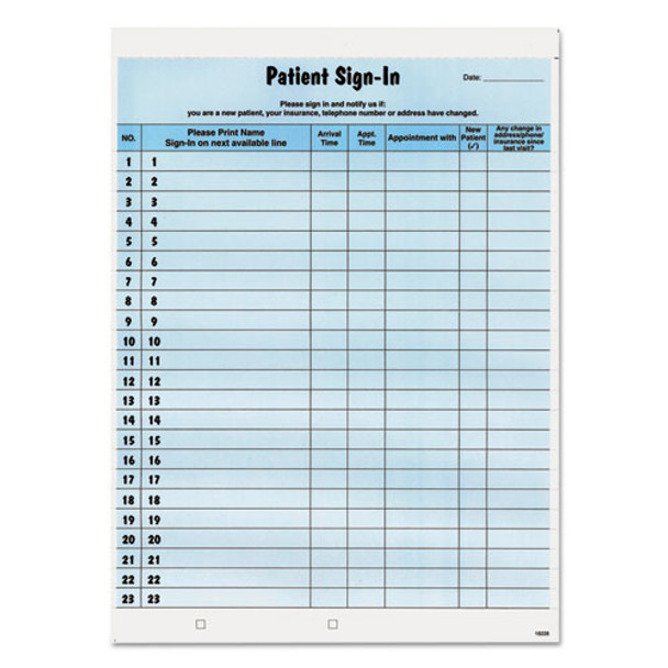 Patient Sign-in Label Forms, 8 1/2 X 11 5/8, 125 Sheets/pack, Blue