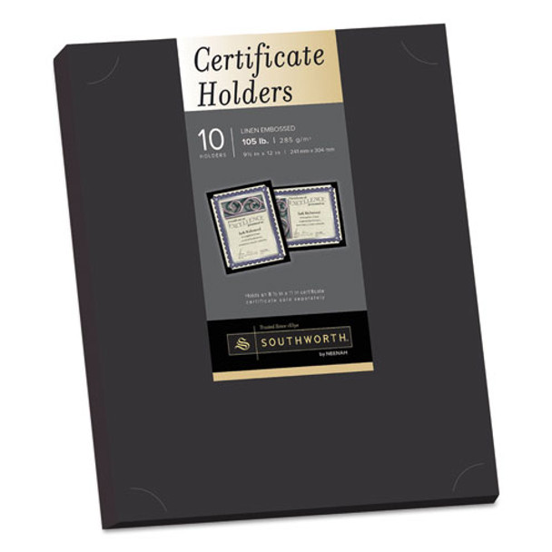 Certificate Holder, Black, 105lb Linen Stock, 12 X 9 1/2, 10/pack