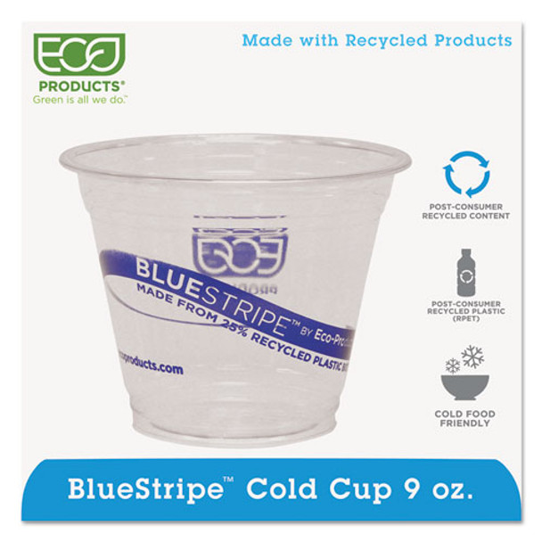 Bluestripe 25% Recycled Content Cold Cups, 9 Oz., Clear/blue, 50/pk, 20 Pk/ct