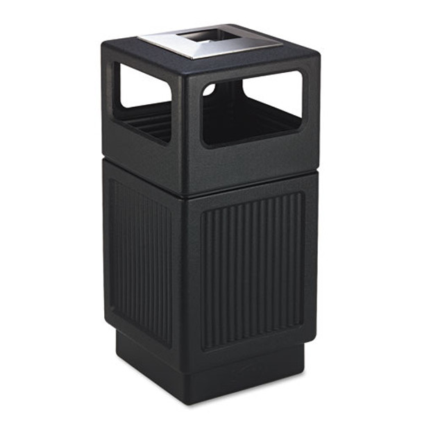 Canmeleon Ash/trash Receptacle, Square, Polyethylene, 38 Gal, Textured Black