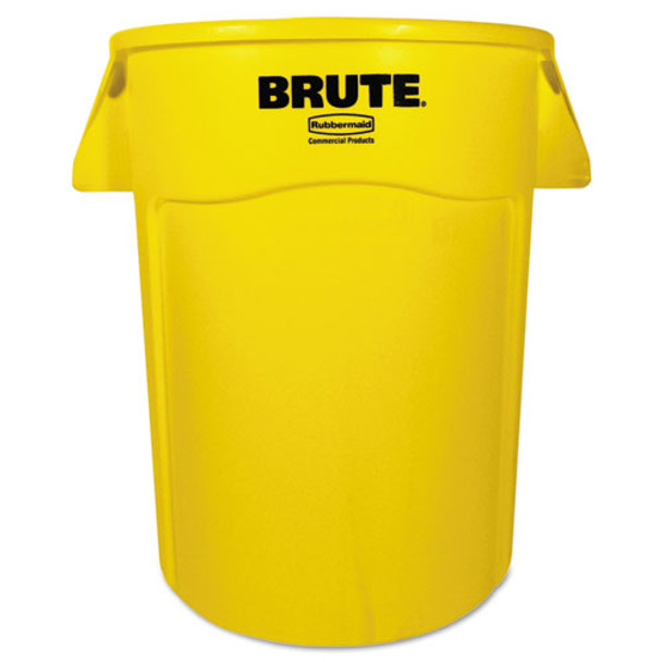 Brute Vented Trash Receptacle, Round, 44 Gal, Yellow