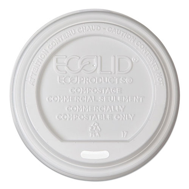 Ecolid Renewable/compostable Hot Cup Lid, Pla, Fits 10-20 Oz Hot Cups, 50/pack, 16 Packs/carton