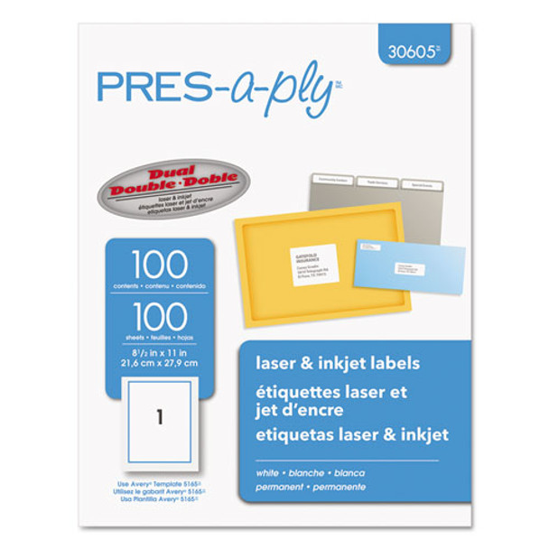 Labels, Laser Printers, 8.5 X 11, White, 100/box