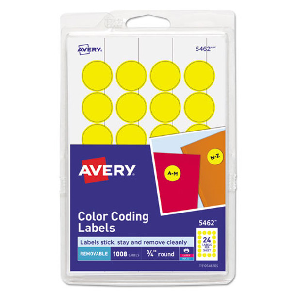 Printable Self-adhesive Removable Color-coding Labels, 0.75" Dia., Yellow, 24/sheet, 42 Sheets/pack