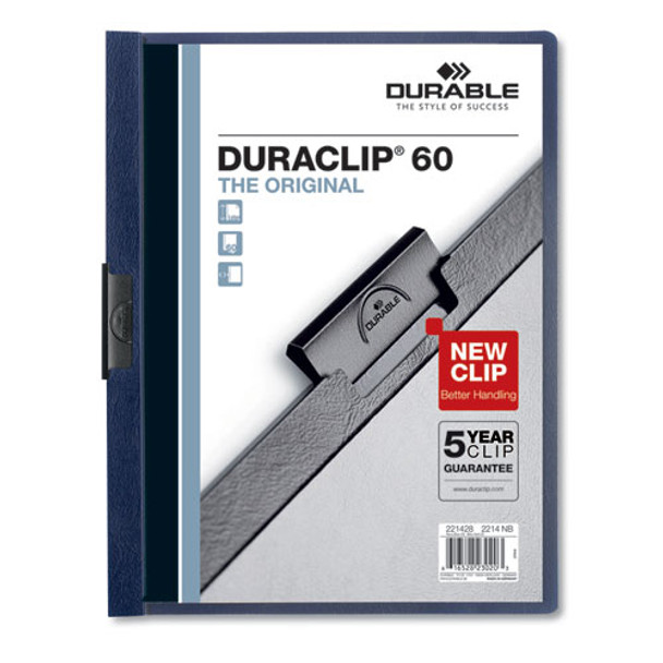 Vinyl Duraclip Report Cover W/clip, Letter, Holds 60 Pages, Clear/navy, 25/box