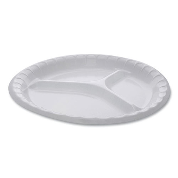 Laminated Foam Dinnerware, 3-compartment Plate, 10.25" Diameter, White, 540/carton
