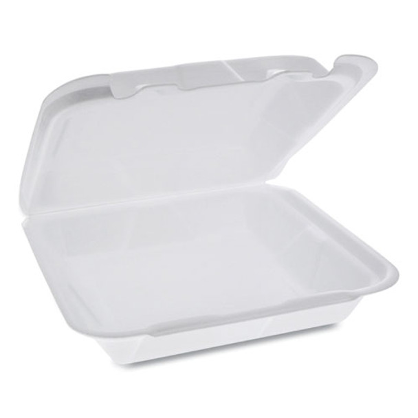 Foam Hinged Lid Containers, Dual Tab Lock Happy Face, 8 X 7.75 X 2.25, 1-compartment, White, 200/carton