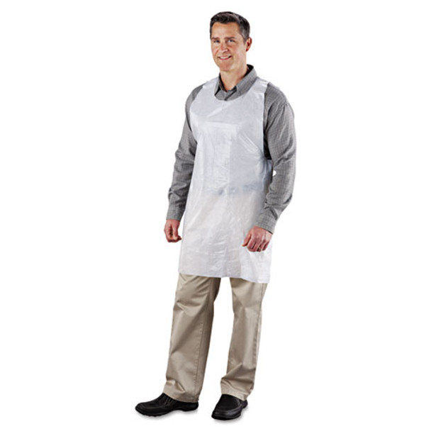 Poly Apron, White, 24 In. W X 42 In. L, One Size Fits All, 1000/carton