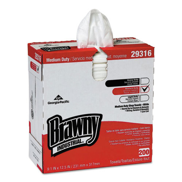 Brawny Industrial Lightweight Shop Towel, 9 1/10" X 12 1/2", White, 2000/carton