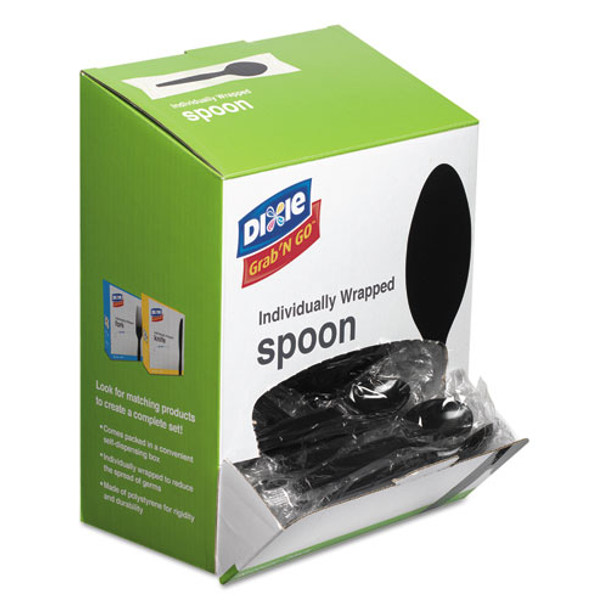 Grabn Go Wrapped Cutlery, Teaspoons, Black, 90/box