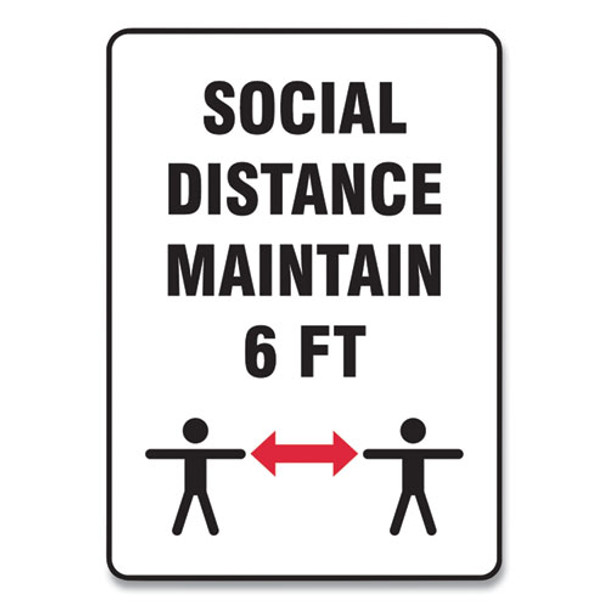 Social Distance Signs, Wall, 14 X 10, "social Distance Maintain 6 Ft", 2 Humans/arrows, White, 10/pack
