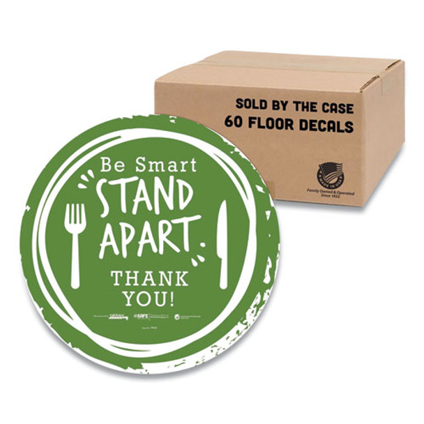 Besafe Messaging Floor Decals, Be Smart Stand Apart; Knife/fork; Thank You, 12" Dia., Green/white, 60/carton