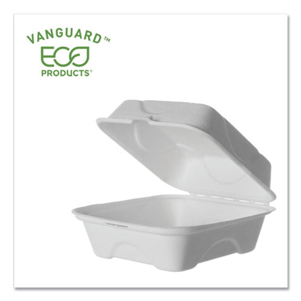 Vanguard Renewable And Compostable Sugarcane Clamshells, 1-compartment, 6 X 6 X 3, White, 500/carton