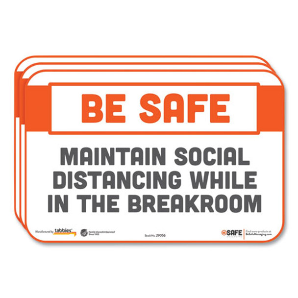 Besafe Messaging Repositionable Wall/door Signs, 9 X 6, Maintain Social Distancing While In The Breakroom, White, 3/pack