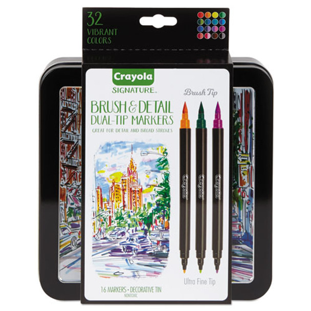 Brush & Detail Dual Ended Markers, Extra-fine Brush/bullet Tip, Assorted Colors, 16/set