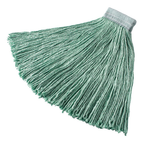 Non-launderable Cotton/synthetic Cut-end Wet Mop Heads, 24 Oz, Green, 5" White Headband