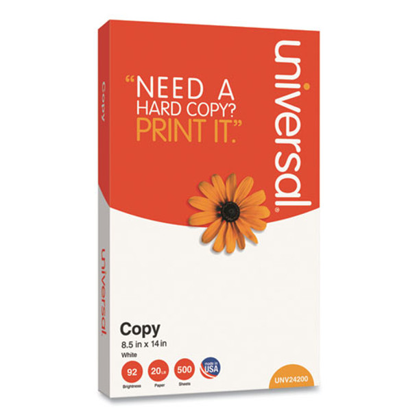 Copy Paper, 92 Bright, 20 Lb, 8.5 X 14, White, 500 Sheets/ream