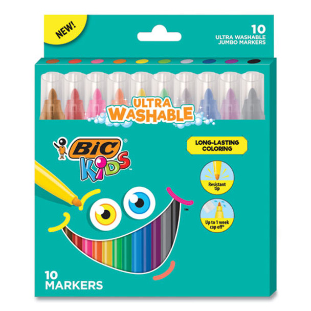 Kids Ultra Washable Jumbo Markers, Medium Bullet Tip, Assorted Colors, 10/pack