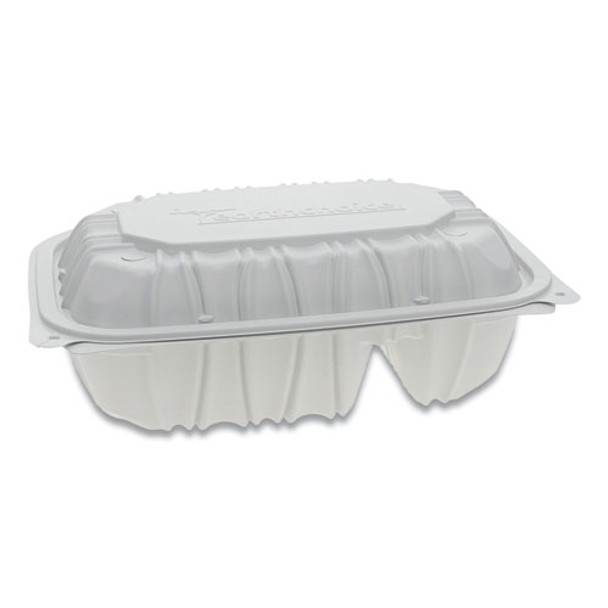 Vented Microwavable Hinged-lid Takeout Container, 9 X 6 X 3.1, 2-compartment, White, 170/carton