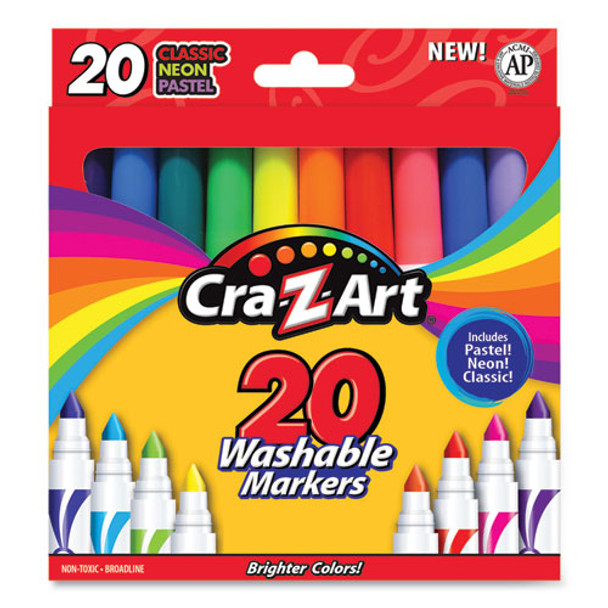 Washable Markers, Broad Bullet Tip, 20 Assorted Colors, 20/set