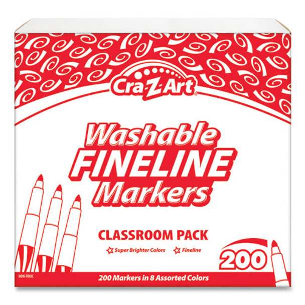 Washable Fineline Markers, Fine Bullet Tip, 8 Assorted Colors, 200/set