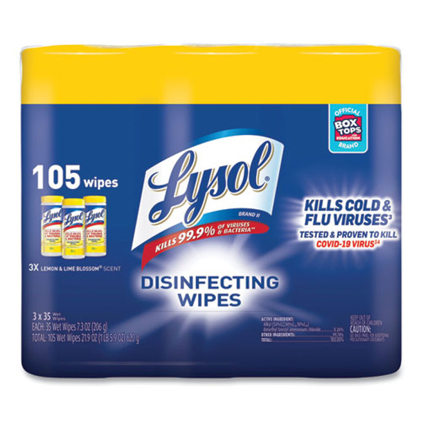 Disinfecting Wipes, 7 X 7.25, Lemon And Lime Blossom, 35 Wipes/canister, 3 Canisters/pack