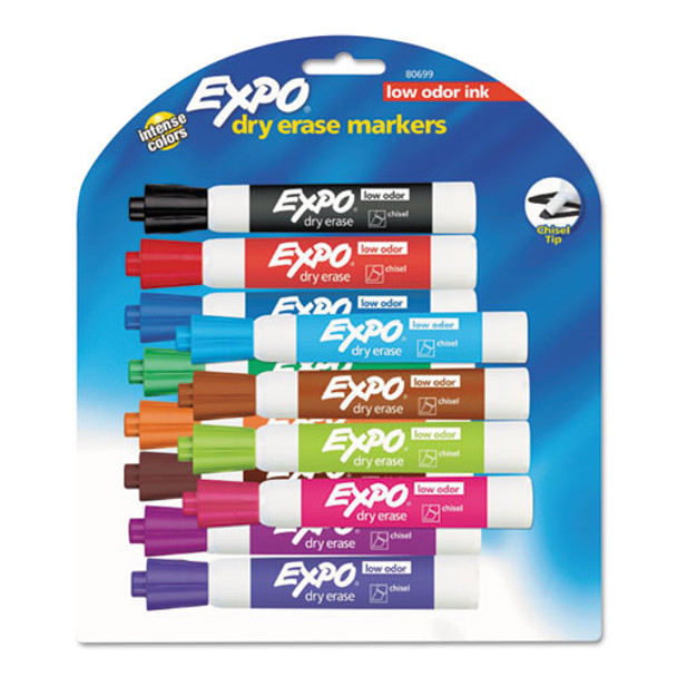 Low-odor Dry-erase Marker, Broad Chisel Tip, Assorted Colors, 12/set