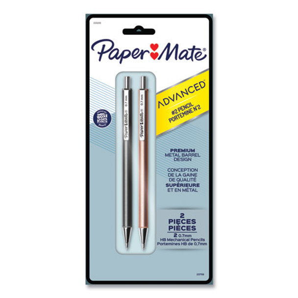 Advanced Mechanical Pencils, Hb (#2), 0.7 Mm, Black Lead, Gun Metal Gray; Rose Gold Barrel, 2/pack
