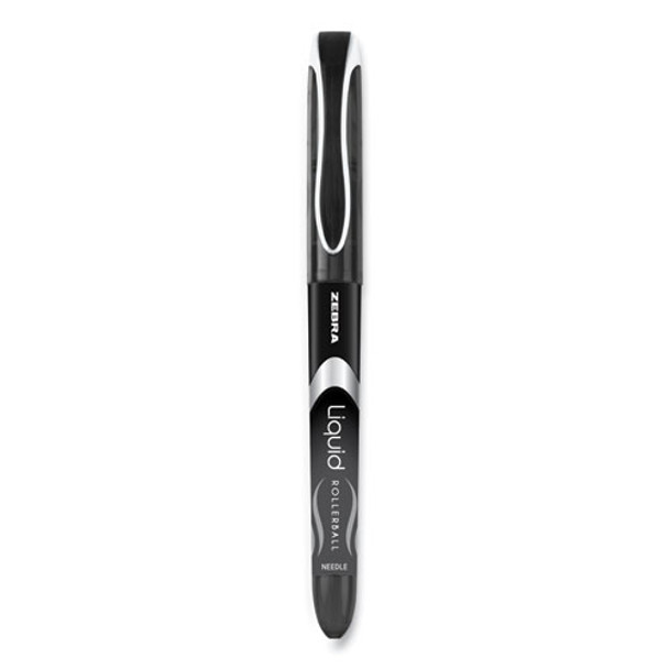Liquid Ink Roller Ball Pen, Stick, Extra-fine 0.5 Mm, Black Ink, Black Barrel, Dozen
