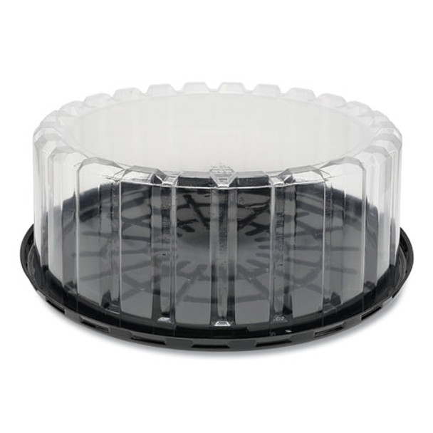 Round Showcake 2-part Cake Container, Shallow 10" Cake Container, 10" Diameter X 3.38"h, Clear/black, 90/carton