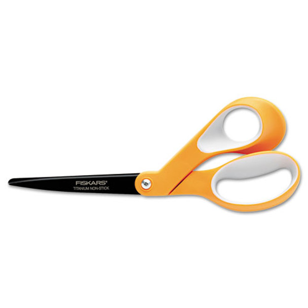 Premier Non-stick Titanium Softgrip Scissors, 8" Long, 3.1" Cut Length, Orange/gray Offset Handle - DFSK1539001006