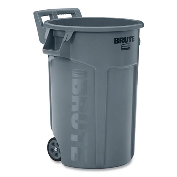 Vented Wheeled Brute Container, 44 Gal, Plastic, Gray