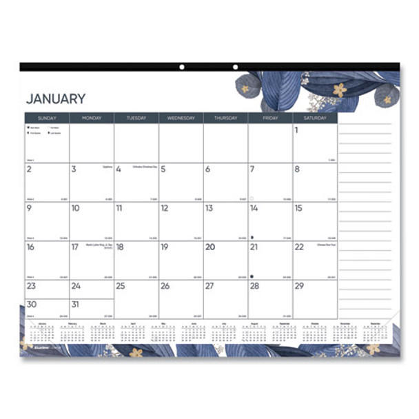 Desk Pad Calendar, 22 X 17, Gold Detail; Blue/purple/white, 2022