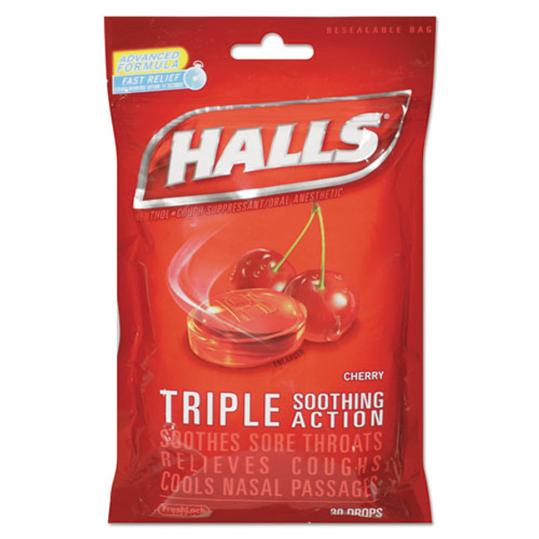 Triple Action Cough Drops, Cherry, 30/bag, 12 Bags/box