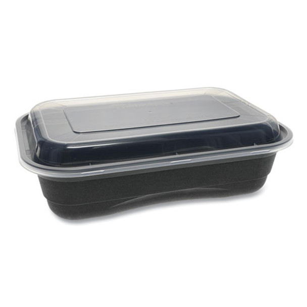 Earthchoice Mealmaster Bowls With Lids, 32 Oz, 8" Dia X 2.12" H, 1-compartment, Black/clear, 250/carton